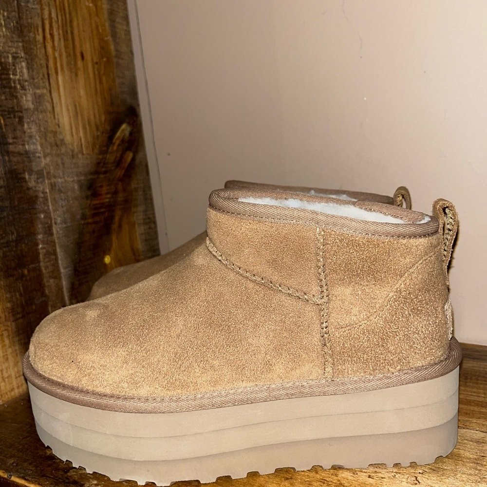 UGG Tan Suede Platform Ankle Boots - Picture 1 of 6